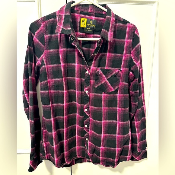 Browning Pink Black Plaid Wallflower Button Down Shirt Size Medium Women’s - Picture 1 of 8